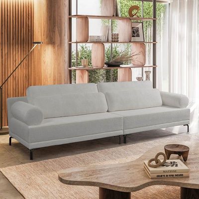 Sofá 2 Lugares Living 194cm Pé Ferro Romeu Bouclê K01 - D'rossi Cinza Claro