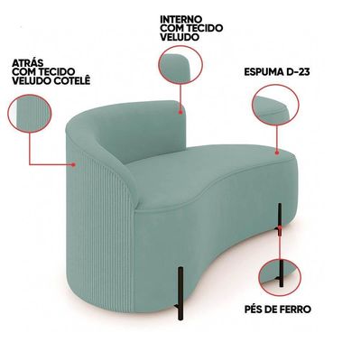 Sofá 2 Lugares Orgânico 160cm Pé Preto Morgan Cotelê Ext/veludo D03 - D'rossi Cor Menta