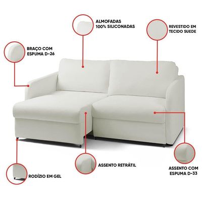 Sofá Retrátil Reclinável 4 Lugares 236cm Amsterdã Suede K01 - D'rossi Bege
