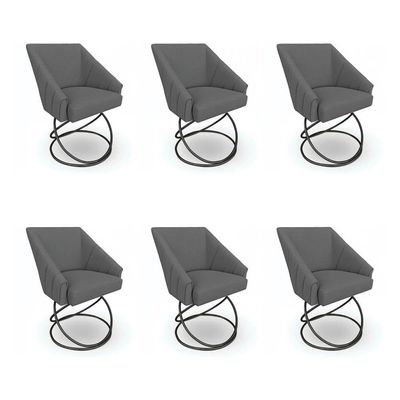 Kit 6 Poltronas Luxo Alana Linho Base Luxo Preto - Pallazio Cor Grafite