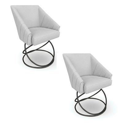 Kit 6 Poltronas Luxo Alana Linho Base Luxo Preto - Pallazio Cor Grafite