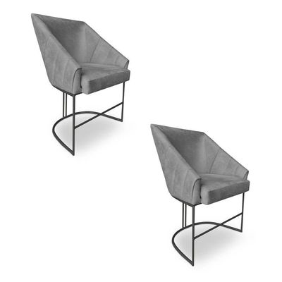 Kit 2 Poltronas Luxo Alana Suede Grafite Base Ferro Preto - Pallazio