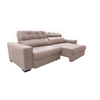 Sofá Retrátil E Reclinável 2,55m Molas Ensacadas Cama Inbox Style Thermo Gel Linho Bege Claro
