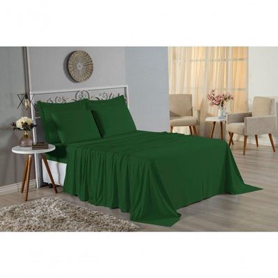 Jogo De Cama Casal Viúva Nobre 4 Peças Malha 100% Algodão - Verde-bandeira