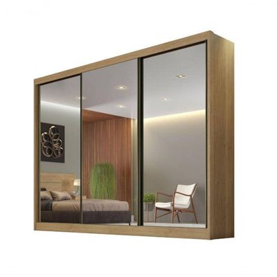 Guarda Roupa Casal Com Espelho 3 Portas De Correr 4 Gavetas - Diamond-cumaru - Móveis Novo Horizonte