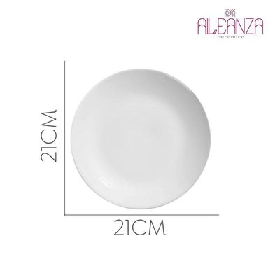 Jogo 6 Pratos Sobremesa Cerâmica Coup Branco Liso Alleanza 21cm