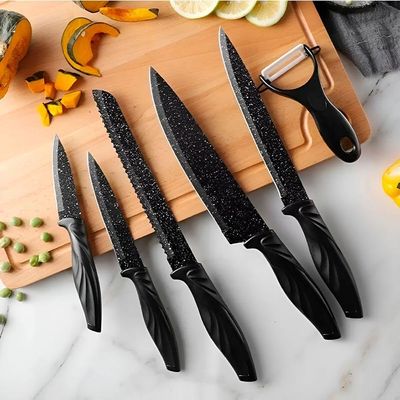 Kit De Facas 6 Peças Em Aço Inox Com Revestimento Antiaderente E Cabos Ergonômicos – Preto