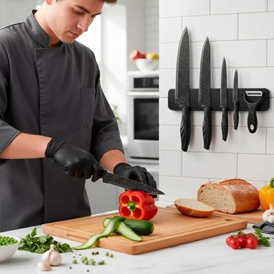 Kit De Facas 6 Peças Em Aço Inox Com Revestimento Antiaderente E Cabos Ergonômicos – Preto