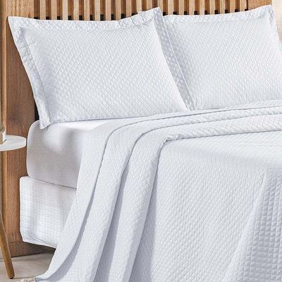 Kit Cobre Leito Bouti Mavie Geométrico Queen 3 Peças 100% Poliéster - Branco
