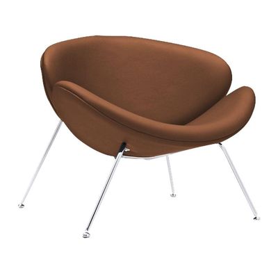Poltrona Trevo Couro Sintético Marrom Base Inox