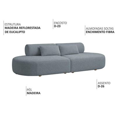 Sofá Orgânico Horizonte 4 Lugares 230cm Bouclé Azul Claro - Nexta Casa