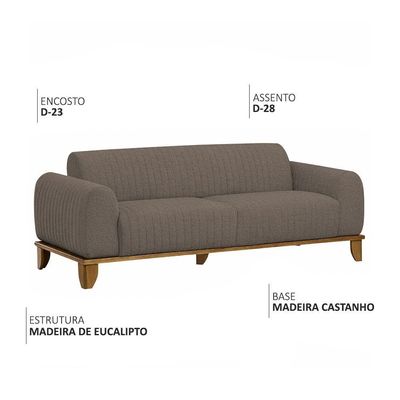 Sofá Molino 3 Lugares 210cm Pés Madeira Castanho Bouclé Marrom - Nexta Casa