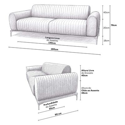 Sofá Molino 2 Lugares 180cm Pés Ouro Fosco Bouclé Azul Claro - Nexta Casa