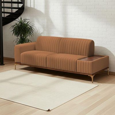 Sofá Molino 3 Lugares 210cm C/mesa Auxiliar Esquerdo Pés Ouro.f Bouclé Terracota - Nexta Casa