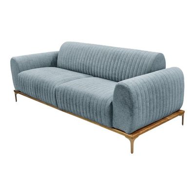 Sofá Molino 2 Lugares 180cm Pés Ouro Fosco Bouclé Azul Claro - Nexta Casa