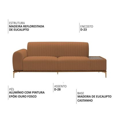 Sofá Molino 3 Lugares 210cm C/mesa Auxiliar Esquerdo Pés Ouro.f Bouclé Terracota - Nexta Casa