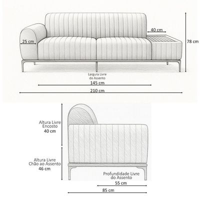 Sofá Molino 3 Lugares 210cm C/mesa Auxiliar Esquerdo Pés Ouro.f Bouclé Terracota - Nexta Casa