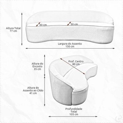 Sofá Curvo Montserrat 150cm 02 Lugares Veludo Bege Palha - Nexta Casa