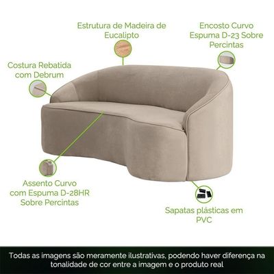 Sofá Curvo Montserrat 150cm 02 Lugares Veludo Bege Palha - Nexta Casa