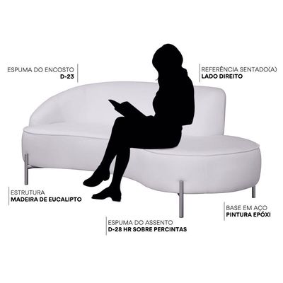 Sofá Curvo 3 Lugares 180cm Braço Dir. Thommy Pés Preto Linho Off White - Nexta Casa