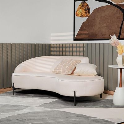 Sofá Curvo 3 Lugares 180cm Braço Dir. Thommy Pés Preto Linho Off White - Nexta Casa