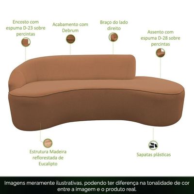 Sofá Curvo 03 Lugares 210cm Eron Braço Direito Bouclé Terracota - Nexta Casa