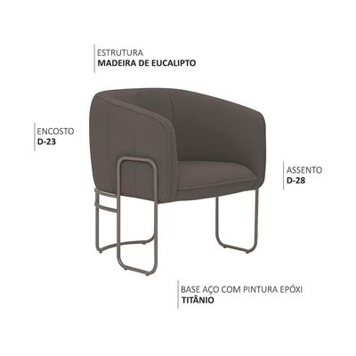 Poltrona Sala De Estar Marie Base Aço Titânio Bouclé Marrom - Nexta Casa