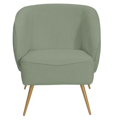 Poltrona Para Sala De Estar Agnes Pés Aço Ouro Fosco Bouclé Verde Claro - Nexta Casa