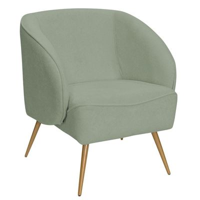 Poltrona Para Sala De Estar Agnes Pés Aço Ouro Fosco Bouclé Verde Claro - Nexta Casa