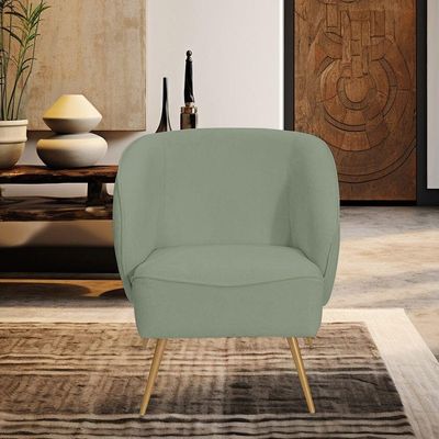 Poltrona Para Sala De Estar Agnes Pés Aço Ouro Fosco Bouclé Verde Claro - Nexta Casa