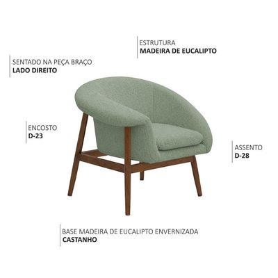 Poltrona Decorativa Yumi Base Madeira Braço Direito Bouclé Verde Claro - Nexta Casa