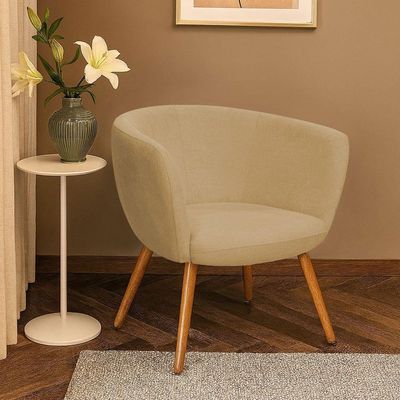 Poltrona Decorativa Isis Pés Palito Castanho Bouclé Camel - Nexta Casa