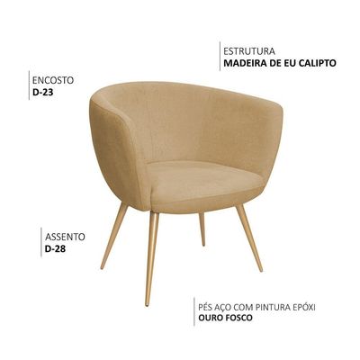 Poltrona Decorativa Isis Pés Palito Ouro Fosco Bouclé Camel - Nexta Casa