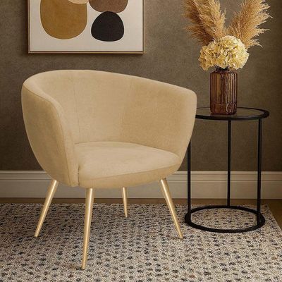 Poltrona Decorativa Isis Pés Palito Ouro Fosco Bouclé Camel - Nexta Casa