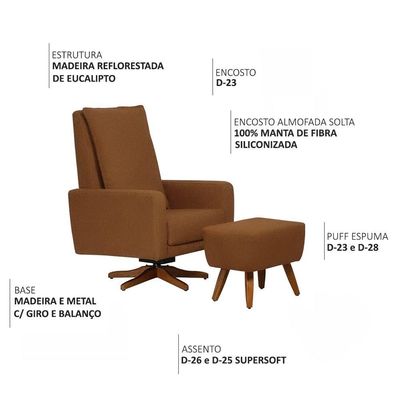 Poltrona De Amamentação Giro Balanço Ayra Com Puff Linho Aveludado Terracota - Nexta Casa