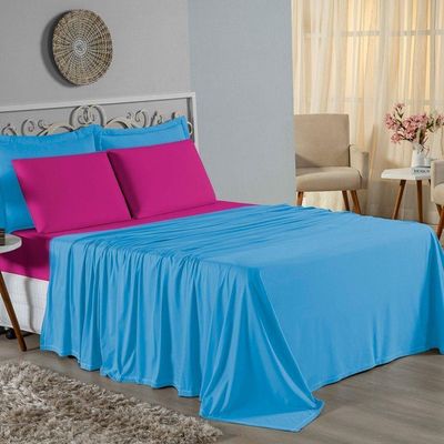 Jogo De Cama Solteiro Nobre 3 Peças Lençol Com Elástico De 30cm De Altura Malha 100% Algodão - Turquesa / Pink