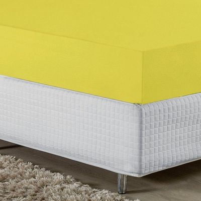 Lençol Com Elástico Casal Nobre 1 Peça 30cm De Altura Malha 100% Algodão - Amarelo