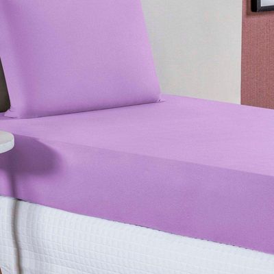 Jogo De Cama Solteiro Nobre 2 Peças Lençol Com Elástico De 30cm De Altura Malha 100% Algodão - Lilás