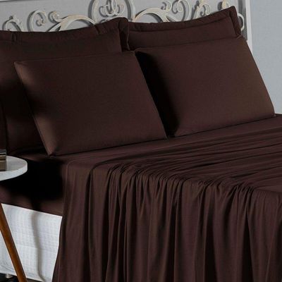 Jogo De Cama Queen Nobre 4 Peças Lençol Com Elástico De 30cm De Altura Malha 100% Algodão - Marrom