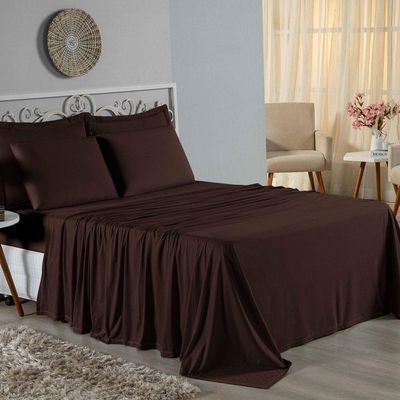 Jogo De Cama Queen Nobre 4 Peças Lençol Com Elástico De 30cm De Altura Malha 100% Algodão - Marrom