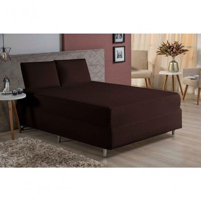 Jogo De Cama King Nobre 3 Peças Luva De Box 55cm De Altura Malha 100% Algodão - Marrom