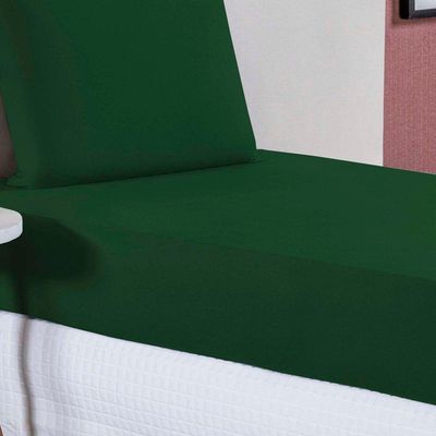 Jogo De Cama Solteiro Nobre 2 Peças Lençol Com Elástico De 30cm De Altura Malha 100% Algodão - Verde-bandeira