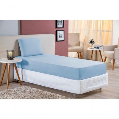 Jogo De Cama Solteiro Nobre 2 Peças Lençol Com Elástico De 30cm De Altura Malha 100% Algodão - Azul-bebê