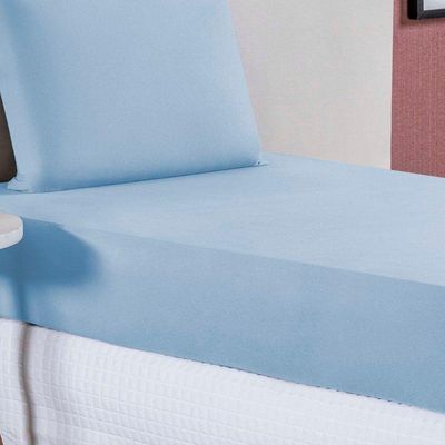 Jogo De Cama Solteiro Nobre 2 Peças Lençol Com Elástico De 30cm De Altura Malha 100% Algodão - Azul-bebê