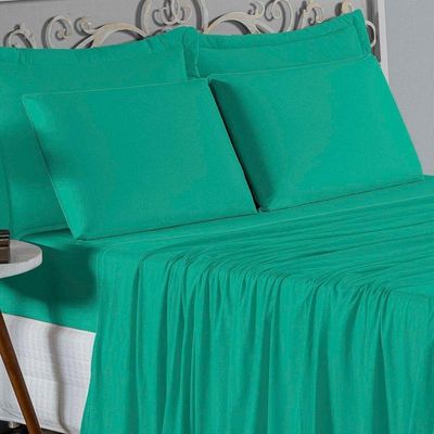 Jogo De Cama Casal Nobre 4 Peças Lençol Com Elástico De 30cm De Altura Malha 100% Algodão - Jade