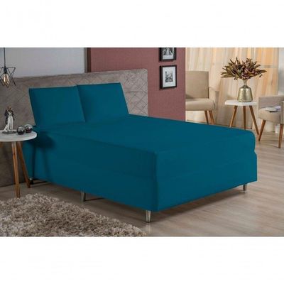 Jogo De Cama King Nobre 3 Peças Luva De Box 55cm De Altura Malha 100% Algodão - Petróleo
