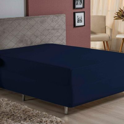 Lençol Com Elástico Casal Nobre 1 Peça Luva De Box 55cm De Altura Malha 100% Algodão - Azul-marinho