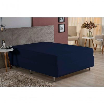 Lençol Com Elástico Casal Nobre 1 Peça Luva De Box 55cm De Altura Malha 100% Algodão - Azul-marinho