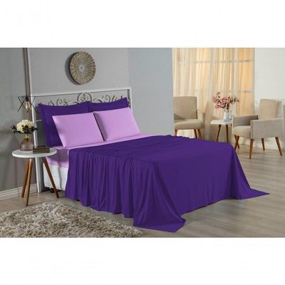 Jogo De Cama Casal Viúva Nobre 4 Peças Malha 100% Algodão - Roxo / Lilás