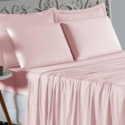 Jogo De Cama Casal Viúva Nobre 4 Peças Malha 100% Algodão - Rosa